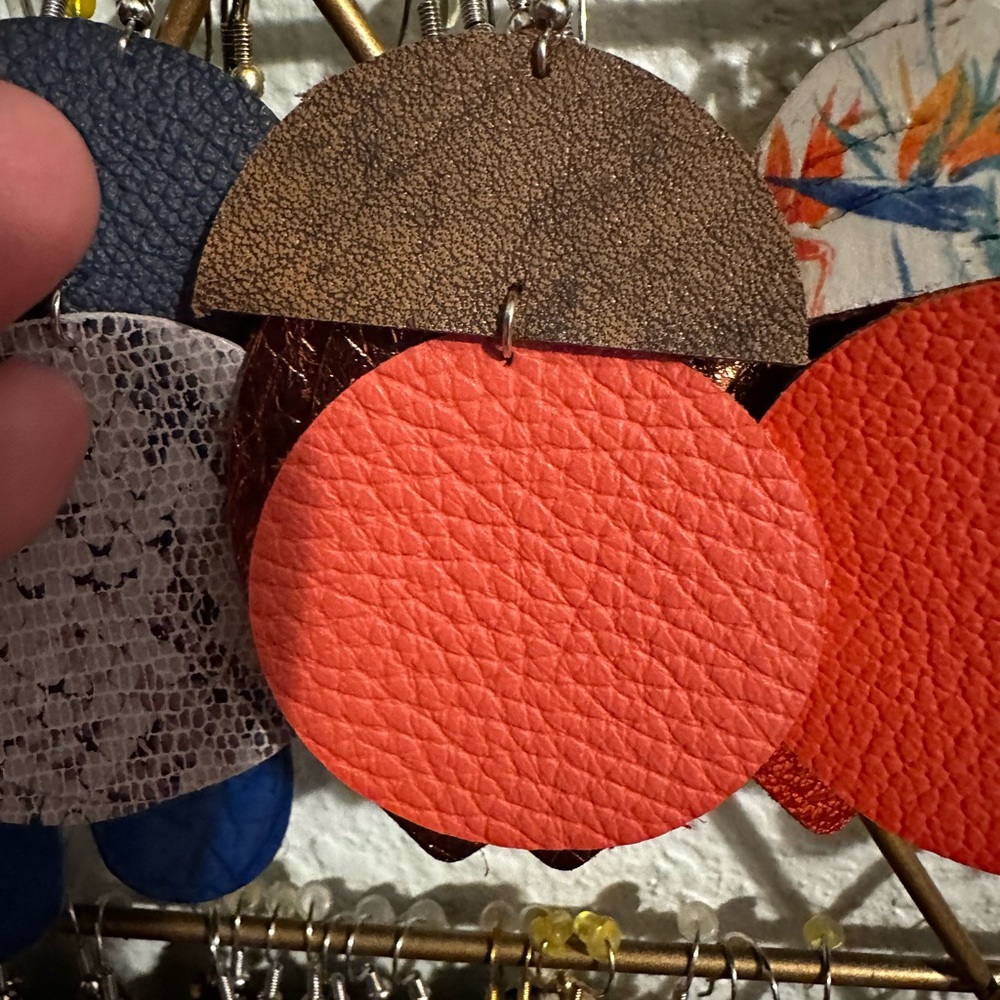 Orange and Brown Leather Earrings